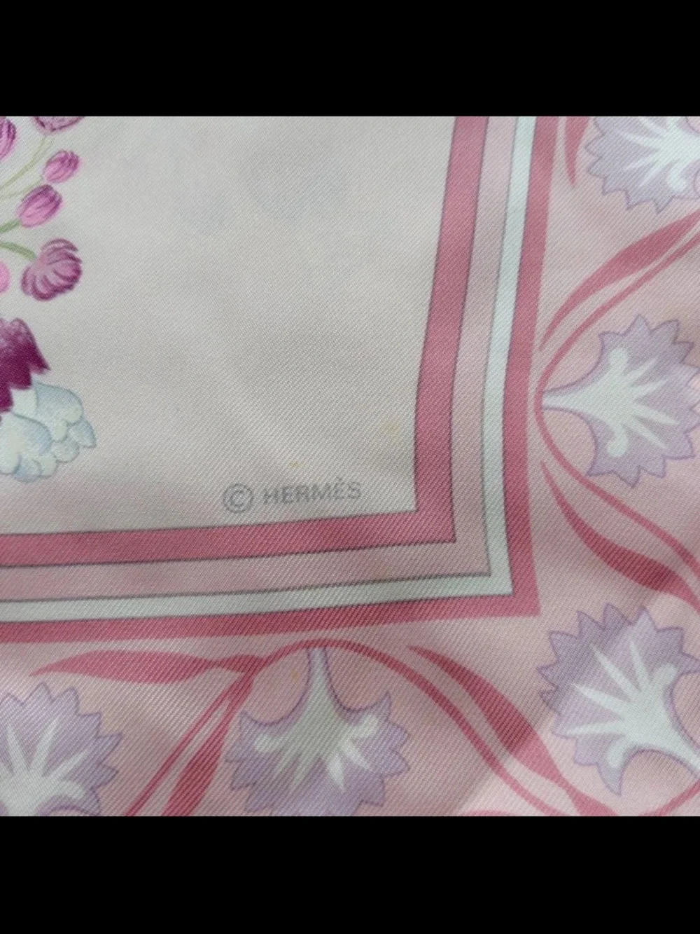 Hermes Pink Floral Print Silk Square Scarf